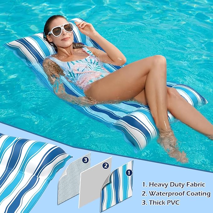 Jasonwell Water Hammock Pool Floats - Fabric Inflatable Pool Hammock Float Floaties 4 in 1 (Saddle Lounge Chair Drifter) Lake Beach Floating Loungers Swimming Pool Rafts Toys for Adults
