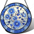 AMDERVEN Stained Glass Window Hanging, Blue and White Plum Blossom Sun Catcher for Door Home Decor Flowers Suncatcher Christmas Mother's Day Birthday Gifts for Women Men Mom and Nana 11.8 in