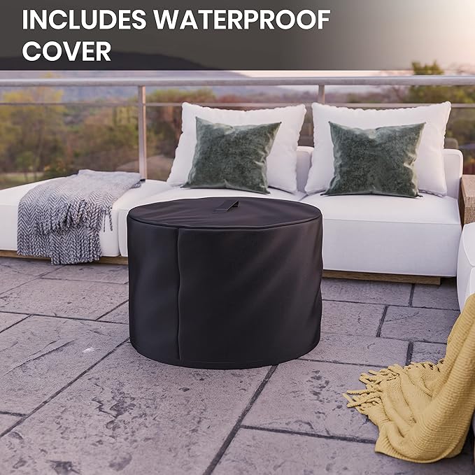 Flash Furniture Titus Commercial Grade Wood Burning Smokeless Outdoor Firepit - Bronze Finish - 27 inches - Portable - Waterproof Cover