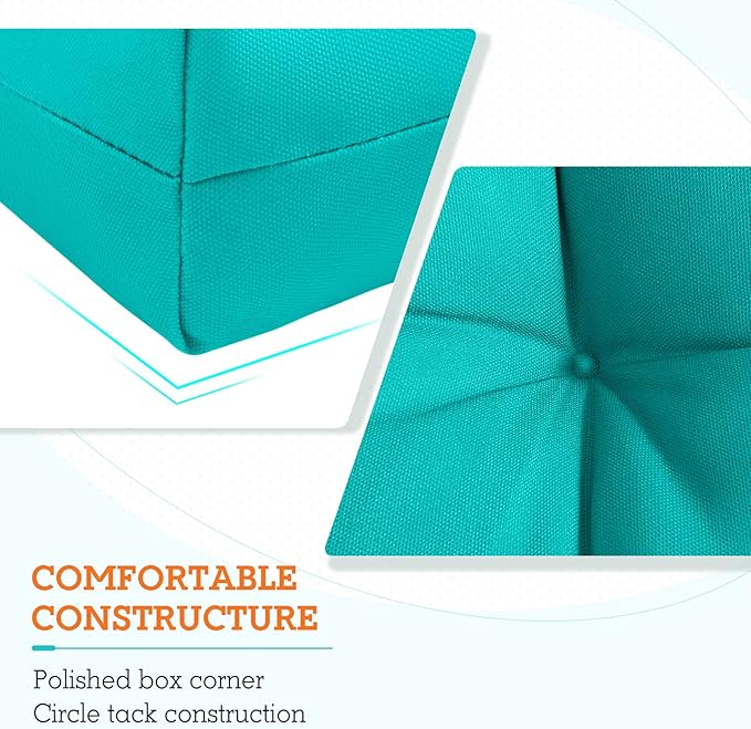 EAGLE PEAK Tufted Outdoor/Indoor High Back Patio Chair Cushions, Set of 2, 46'' x 22'', Blue