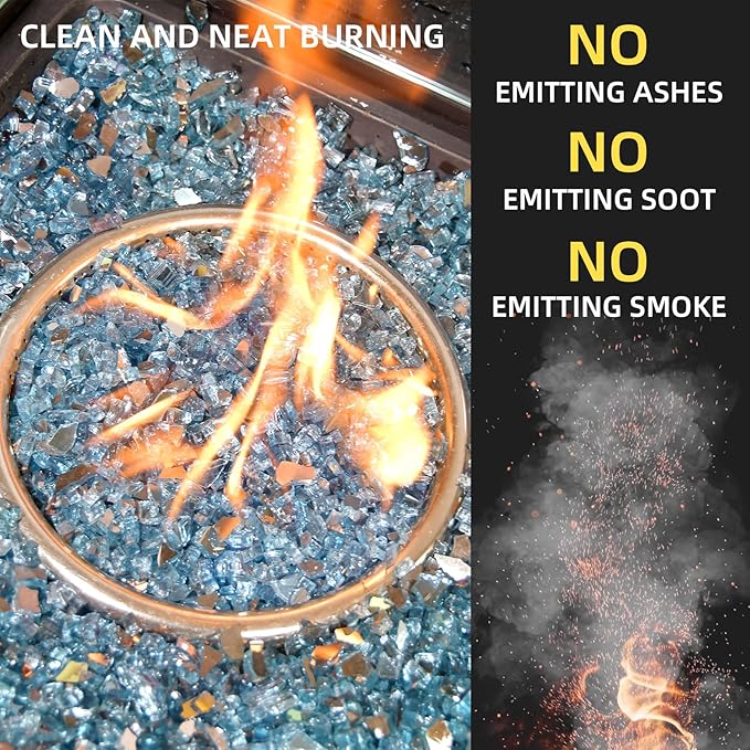 GasSaf 1/4 Inch Fire Glass Reflective Tempered Fireglass Cut Crushed FireGlass for Fire Pit, Fireplace, Replaces Existing Gas Logs & Lava Rocks (20 Pound)(Caribbean Blue)