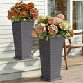 Square Tall Planters for Outdoor Plants Set of 2-23.6" Heavy-Duty Classic Tapered Indoor Flower Pots with Drainage Holes/Partition/Tray, Large Outdoor Planters for Porch Patio Garden, Grey