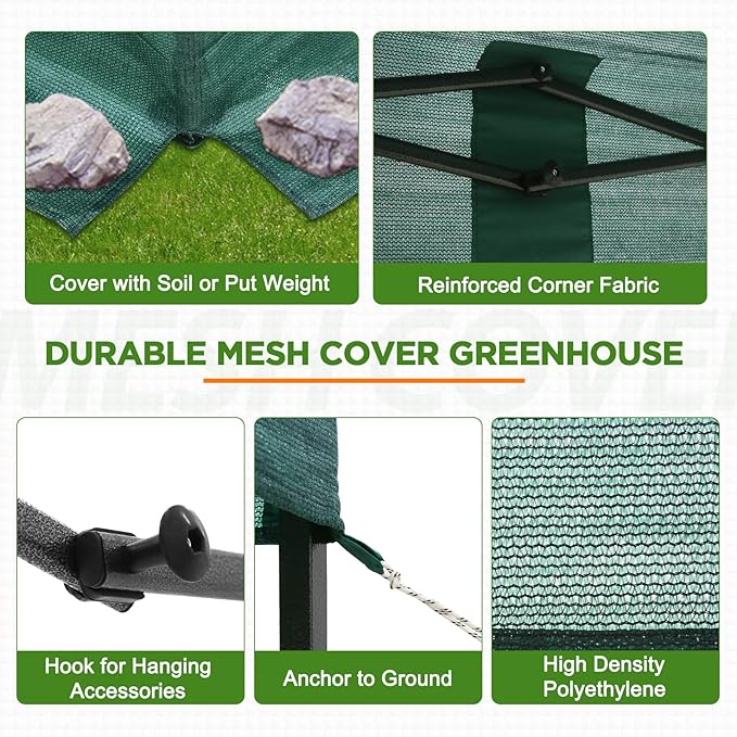 EAGLE PEAK 8x6 Walk in Shade Cloth Cover Greenhouse Instant Pop up Portable Gable Roof Gardening Green House with Mesh Cover, Roll up Doors, Green