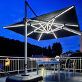 PURPLE LEAF 10 Feet Double Top Deluxe Solar Powered LED Square Patio Umbrella Offset Hanging Umbrella Outdoor Market Umbrella Garden Umbrella, Black