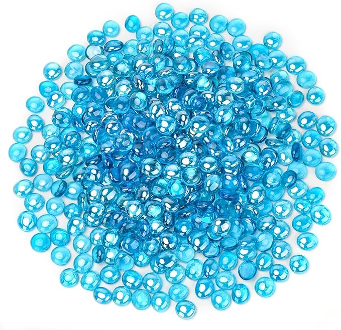Mr. Fireglass Caribbean Blue Fire Glass Beads, 1/2 Inch Reflective Round Fire Glass Drops Rocks for Outdoor Fire Pit, Fireplace and Fire Pit Table, 20 Pounds