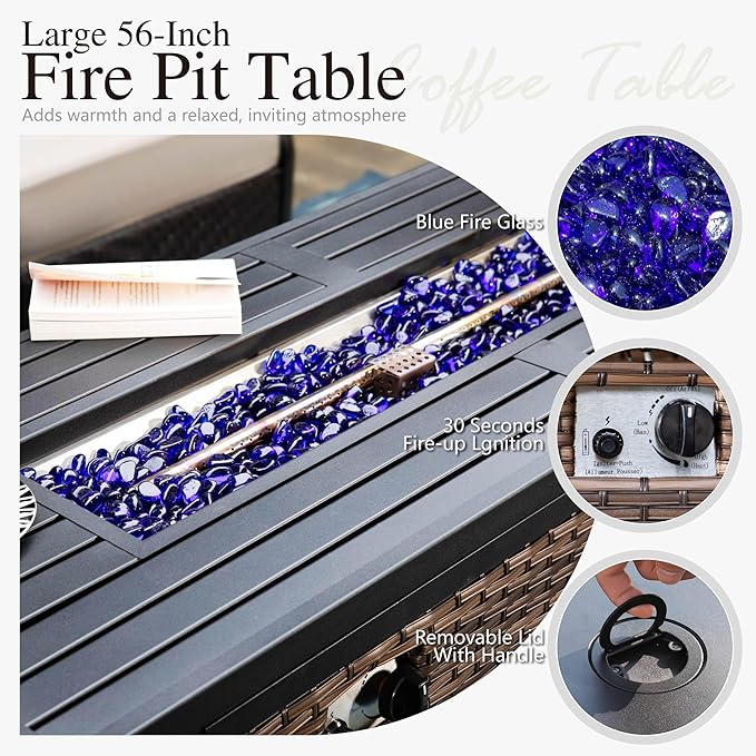 Sophia & William Patio Furniture Set with Fire Pit Table, 4 PCS Metal Outdoor Conversation Set with Fire Pit Table, 2 Swivel Chairs,3-Seater Couch for Outdoor Seating, Backyard, Porch(Grey)