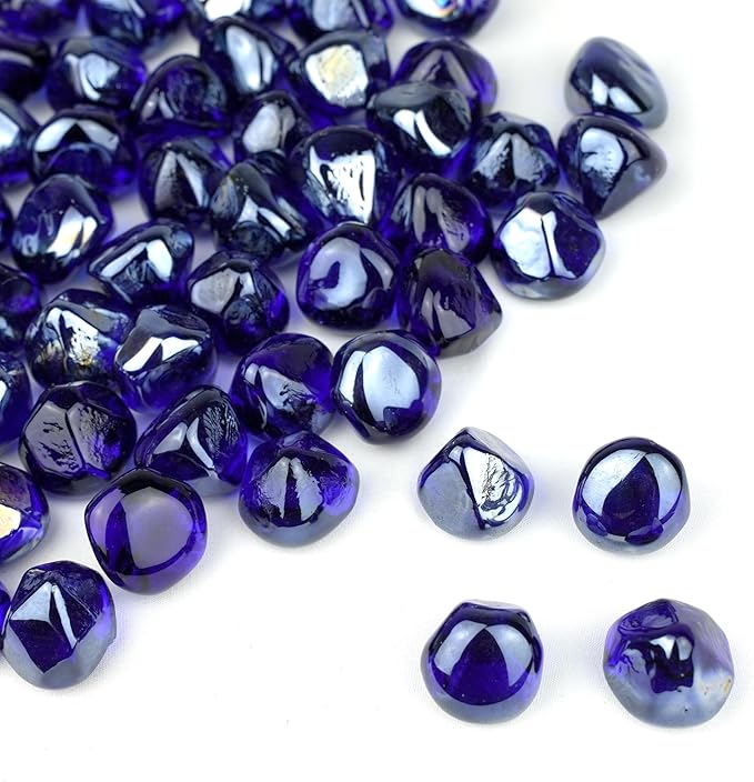 Holy Fire 1-inch Fire Glass Diamonds for Fire Pits, Reflective Diamonds Rocks for Natural or Propane Gas Fireplaces Fire Bowls, Indoor & Outdoor Landscaping. (10 Pounds, Cobalt Blue)