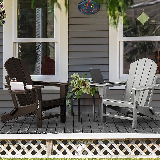 Adirondack Chair, HDPE Folding Adirondack Chair with Multifunctional Cup Holder, Weather Resistant Fire Pit Chair for porches, patios, patios, poolsides, Decks.