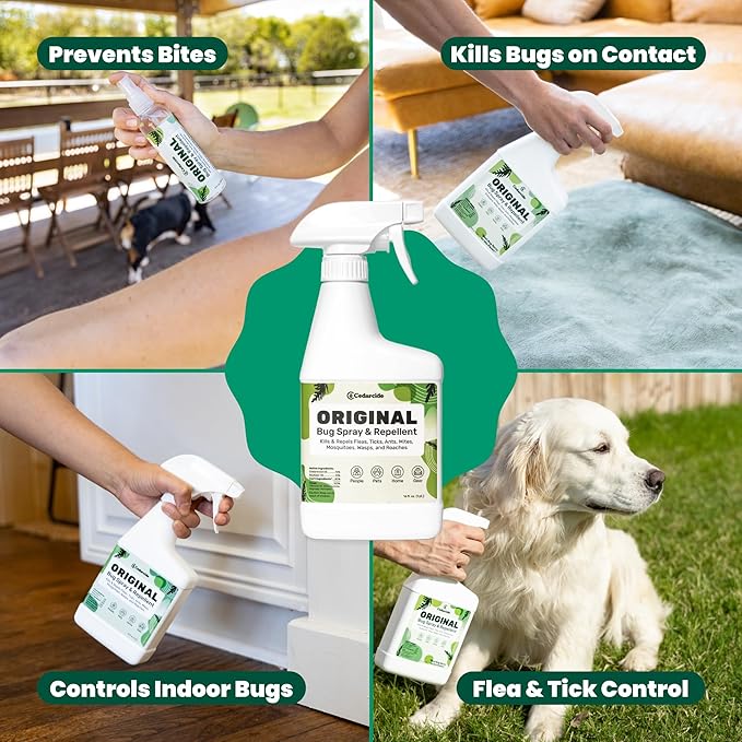 Cedarcide Original Bug Spray | Repel & Kill Fleas, Ticks, Mosquitoes, Mites, Ants & Chiggers | for use on People, Pets & Home | Natural Cedar Oil | Eco-Friendly | Pint