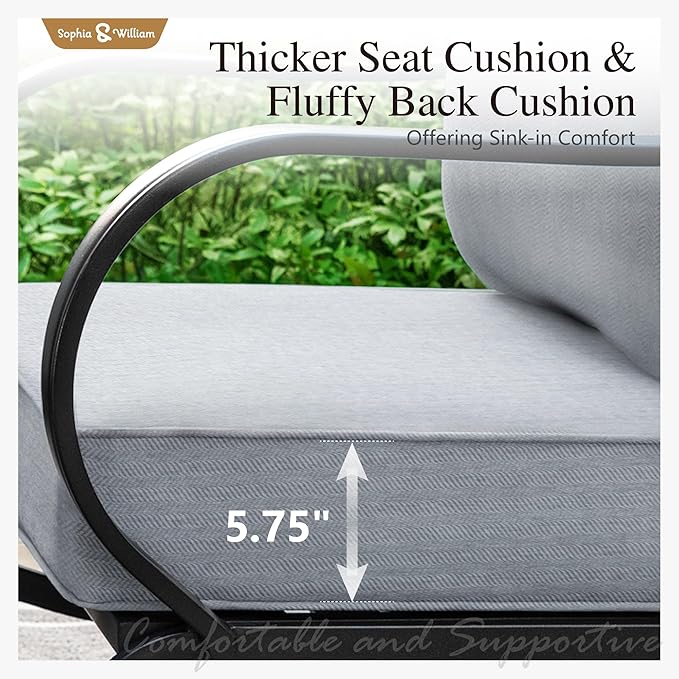 Sophia & William Patio Furniture Sets for 9 with 45" Gas Fire Pit Table Outdoor Conversation Sets 8 Pcs, 2xSofa Chairs, 2xSwivel Cushion Chairs, 1x3-Seat Sofa, 2xOttomans for Porch Poolside Grey