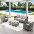 6 Piece Wicker Patio Furniture Set - Outdoor Swivel Rocker Chairs Set with Coffee Table, 3 Seat Sofa & Ottomans, Small Patio Conversation Sets Proch Furniture for Balcony Deck - Grey/Beige