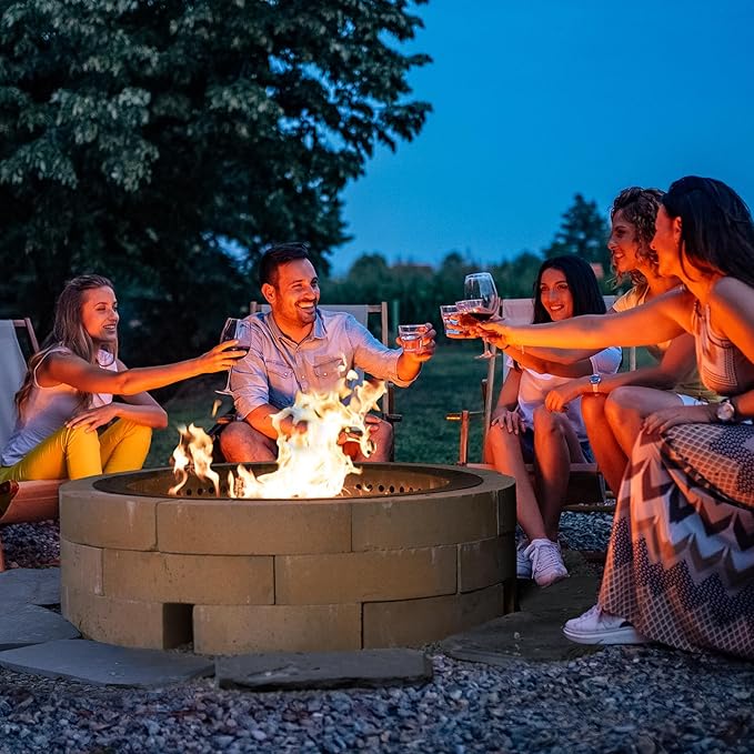 Aoodor 36 Inch Outer Round Smokeless Fire Pit Ring, 30 Inch Inner Double Layer Heavy Duty Metal Fire Pit Insert Liner for Backyard Bonfire Outside Picnic BBQ, Black