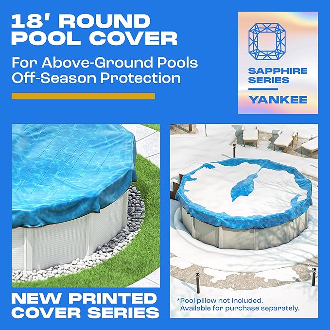 18 ft Above Ground Round Pool Cover, Rippling Water Design, Extra Thick & Durable, Sapphire Series of Premium Cold and UV-Resistant Pool Cover