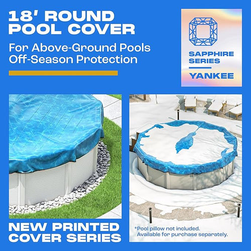 18 ft Above Ground Round Pool Cover, Rippling Water Design, Extra Thick & Durable, Sapphire Series of Premium Cold and UV-Resistant Pool Cover