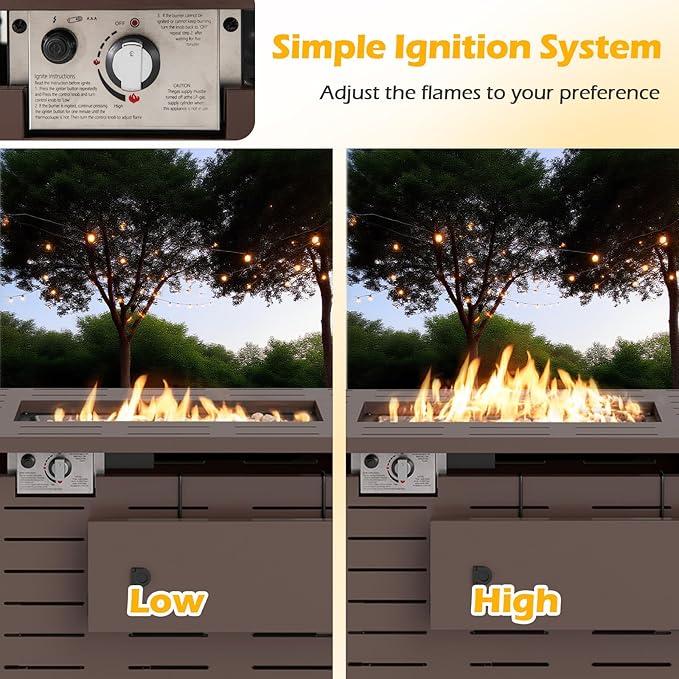 Tangkula Outdoor Propane Fire Pit Table, 40 Inch ETL Certified Outside Rectangle Gas Fire Table with Lava Rocks, Removable Lid and Protective Cover for Patio, Garden, Deck and Backyard (Brown)