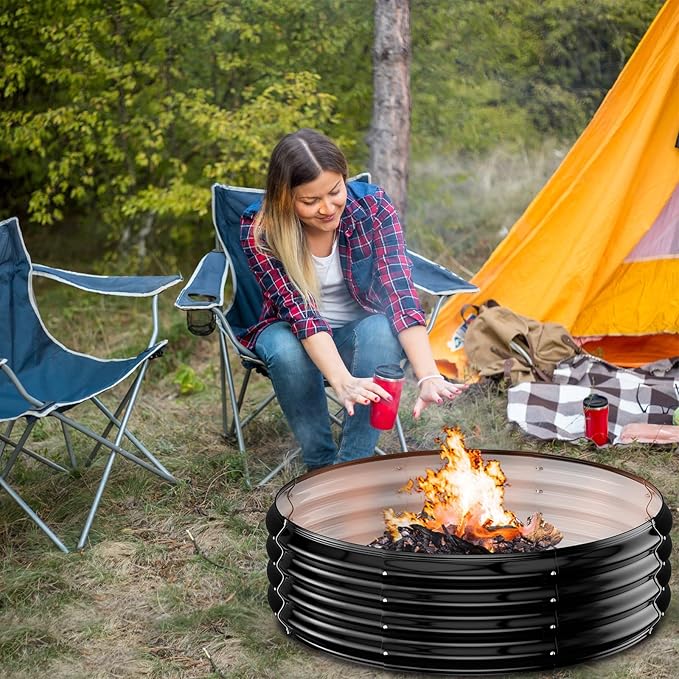 60IN Heavy Duty Fire Pit Ring for Outside - Large Wood Burning Fire Pits&Outdoor Fireplace,High Heat Resistant,12''Raised,Galvanized Steel Bonfire Pit Portable for Camping,Backyard,Patio