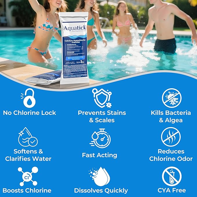 2 Pack Pro-Grade Chlorine Pool Shock, 68% Cal-Hypo Granular Sanitizer, Prevents Bacteria & Algae, Restores Crystal Clear Water - Shock Treatment, Swimming Pool Chemical - 2lb