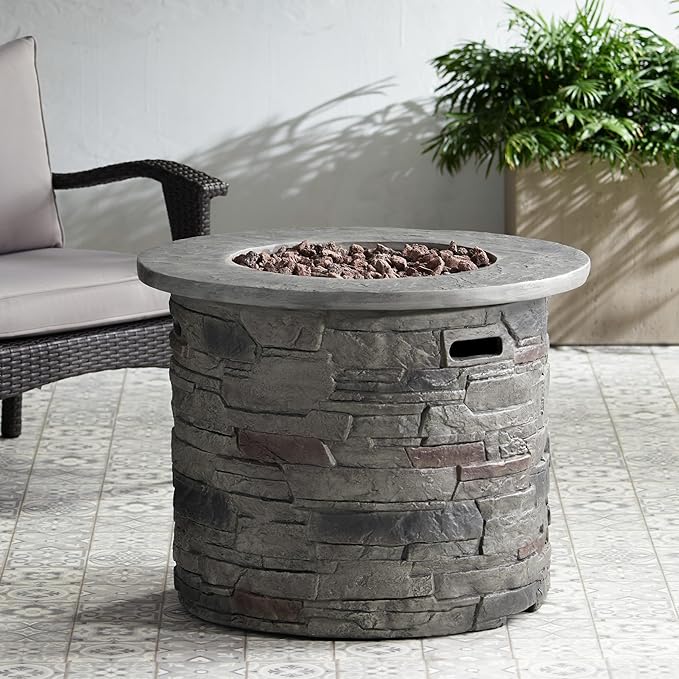 Propane Fire Pit Table, 31 Inch Firepits for Outside, Round Gas Fire Pit for Outside Patio, Propane Fire Table, 40000BTU, Stone Gray