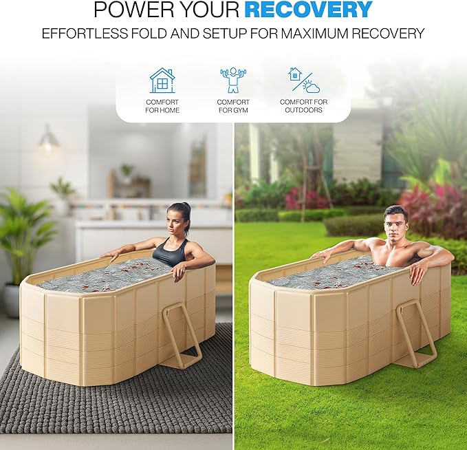 Zennest Foldable Portable Bathtub for Adults – 2-in-1 Hot & Cold Plunge, 185-Gal Large Capacity Oval Collapsible Bathtub Adult - 6-layer Insulated Portable Soaking tub - Space-saving Design