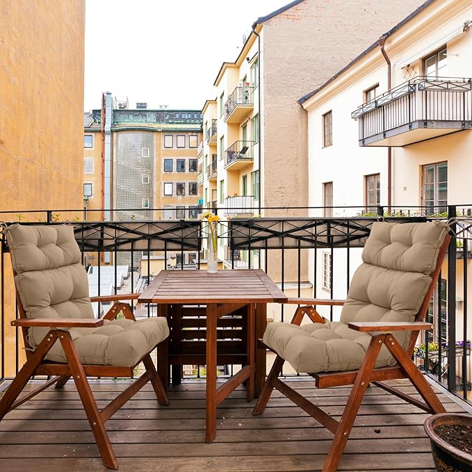 EAGLE PEAK Tufted Outdoor/Indoor High Back Patio Chair Cushions, Set of 2, 46'' x 22'', Khaki