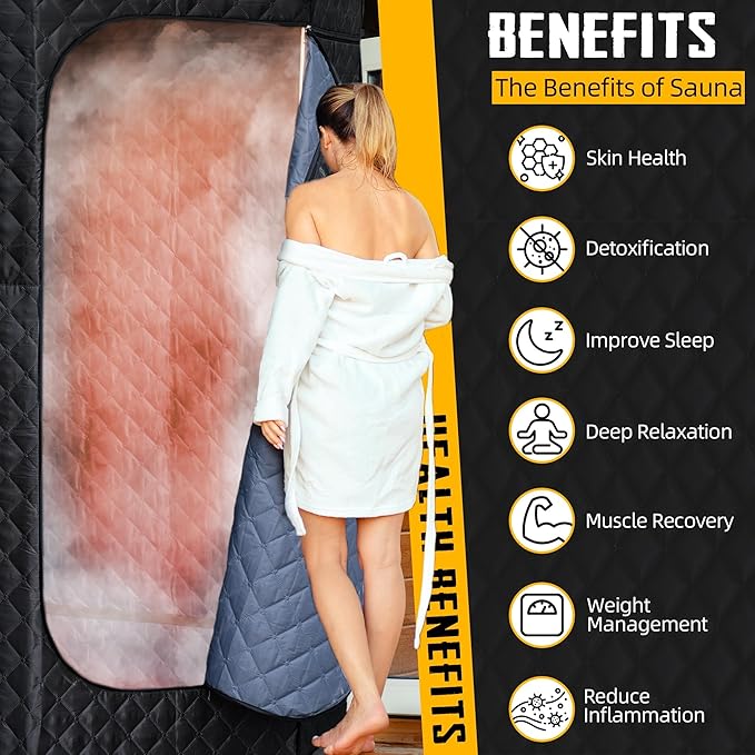XL Portable Sauna Box, 4L Steamer Portable Steam Sauna for Home, Personal Sauna with Big Sauna Chair, Remote Control, Black, 1400W