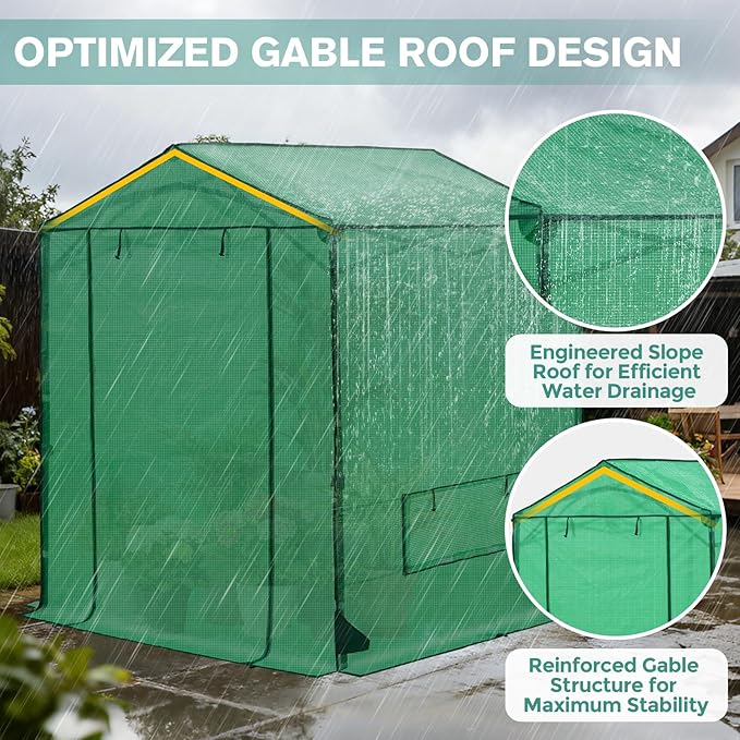 COOS BAY 6x6 FT Pop up Greenhouse Outdoor, Walk in Green House with Power Access Openings, Zippered Doors & Windows, Durable PE Cover, Green