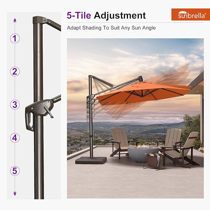 PURPLE LEAF 10FT Cantilever Patio Umbrella with Base Included Round Umbrella with 360° Rotation Aluminum Outdoor Offset Hanging Umbrella for Patio Pool, Burnt Orange