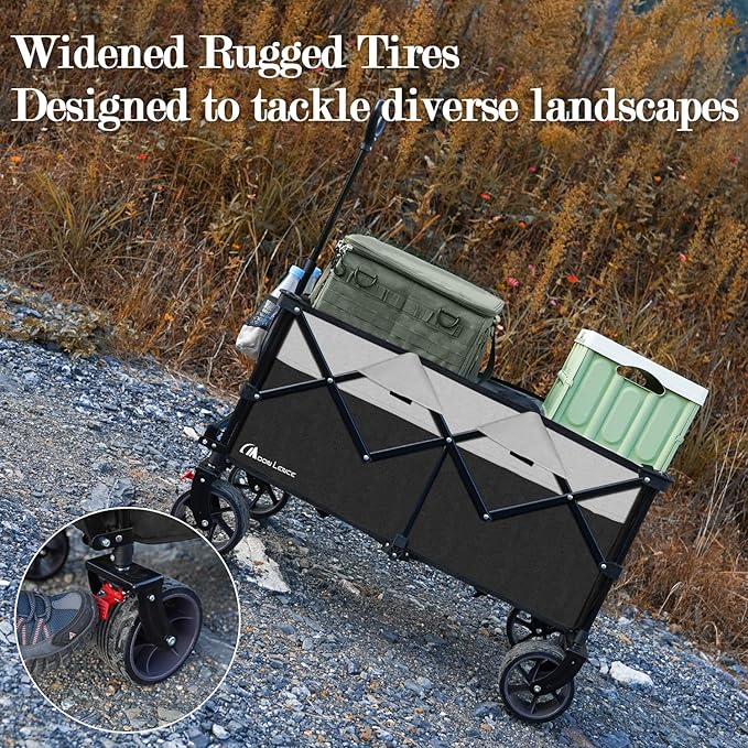 MOON LENCE Collapsible Foldable Wagon Cart, 220L Large Weight Capacity Folding Utility Wagon with All-Terrain Big Wheels, Utility Cart Wagon for Garden, Grocery, Shopping, Camping, Beach, Picnics