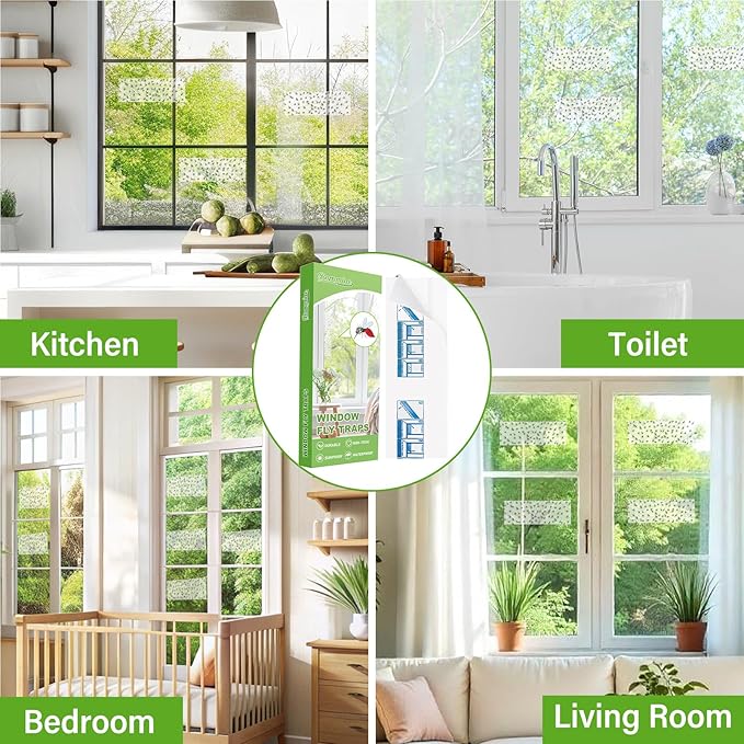 30 Pack Window Fly Traps, Window Sticky Traps, Sticky Non-Toxic Clear Fly Paper Indoor for Home