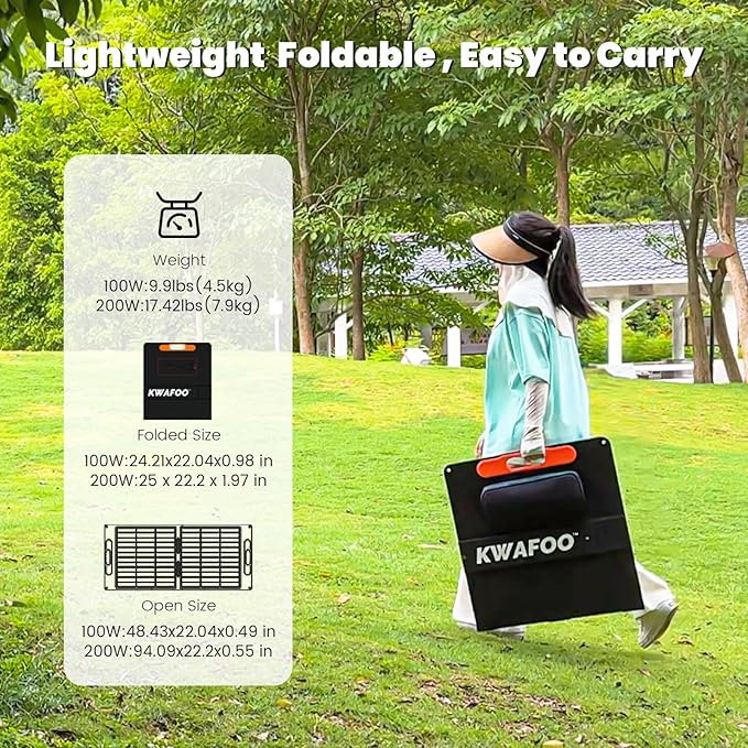 200W Portable Solar Panel, Foldable with MC4 connector, USB Output, Adjustable Kickstands, IP65 Waterproof Solar Charger for Power Station Phones RV Camping