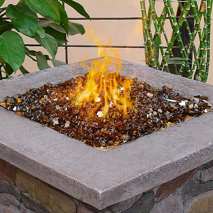 GRISUN 20 lbs Copper Fire Glass for Fire Pit, 1/2 Inch High Luster Reflective Fire Pit Glass for Natural or Propane Fireplace, Fire Table, Safe for Outdoors and Indoors Tempered Glass Rocks