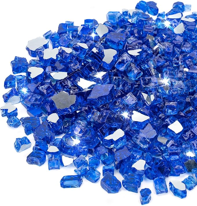 Stanbroil 10-Pound Fire Glass - 1/2 inch Reflective Tempered Fire Glass for Fireplace Fire Pit, Cobalt Blue Reflective
