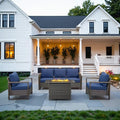 Belord Full 4 Pieces Patio Furniture Set with 41” Propane Fire Pit Table, Outdoor Conversation Set with Patio Chairs Set of 2 and Rattan Sofa for Deck Backyard