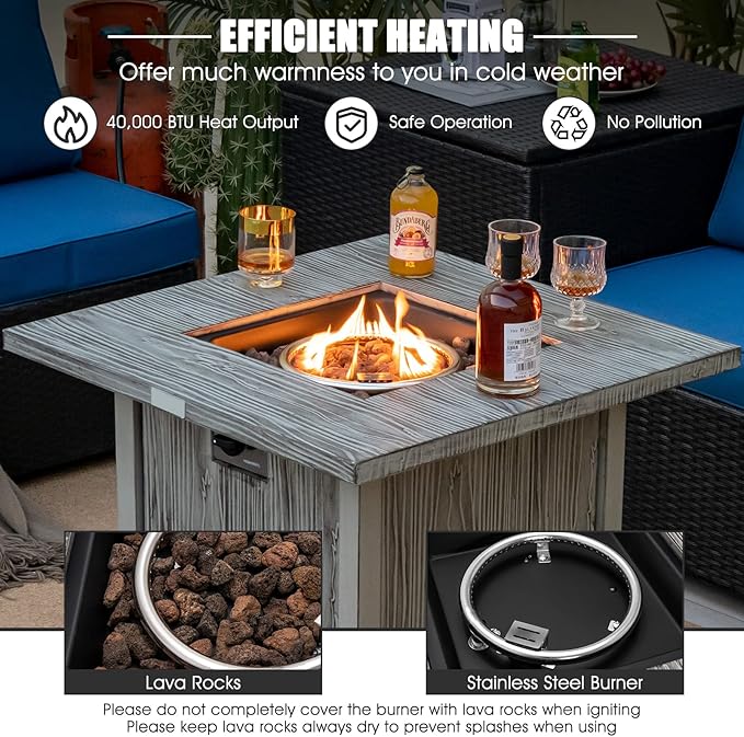 Giantex 28” Patio Fire Pit Table - 2-in-1 40,000 BTU Gas Square Fire Table with Lid & Lava Rocks, Metal Frame, PVC Protective Cover, CSA Certificated Propane Fire Pits for Outside, Poolside, Backyard
