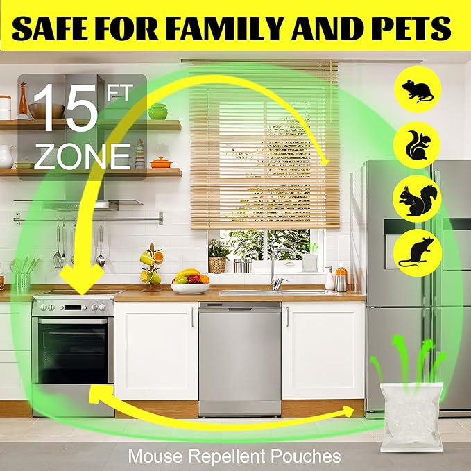Mouse Repellent Pouches,Peppermint Oil Powered, Indoor Outdoor & Car Use, Natural Rodent Deterrent for Home, RV, Garage | Safe for Pets & Kids,Advanced Botanical Formula for RV & Vehicle Protection