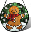 CRISGIF Stained Glass Window Hanging Cute Christmas Gingerbread Man Snowflake Large 15" - Suncatcher Door Garden Sun Catcher Home Decor Birthday for Mom Men Woman Nana Friend