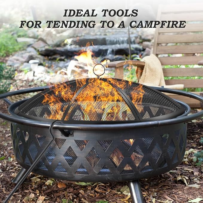 Fire Pit Spark Screen, 40 Inch Diameter Fire Pit Screen with Handle & Poker,Heavy Duty Metal Mesh Fire Pit Screen,Fire Pit Lid for Outdoor/Beach/RV Camping/Backyard