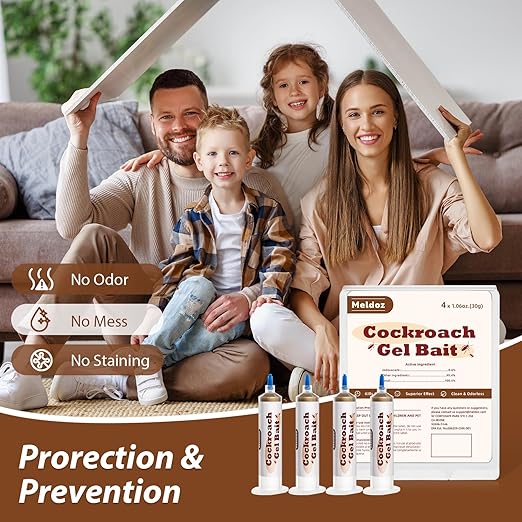 Cockroach Gel Bait, Roach Killer Gel Ready to Use, Control German, American, and Oriental Roaches, Indoor and Outdoor Use (4 Tubes x 30-Grams)