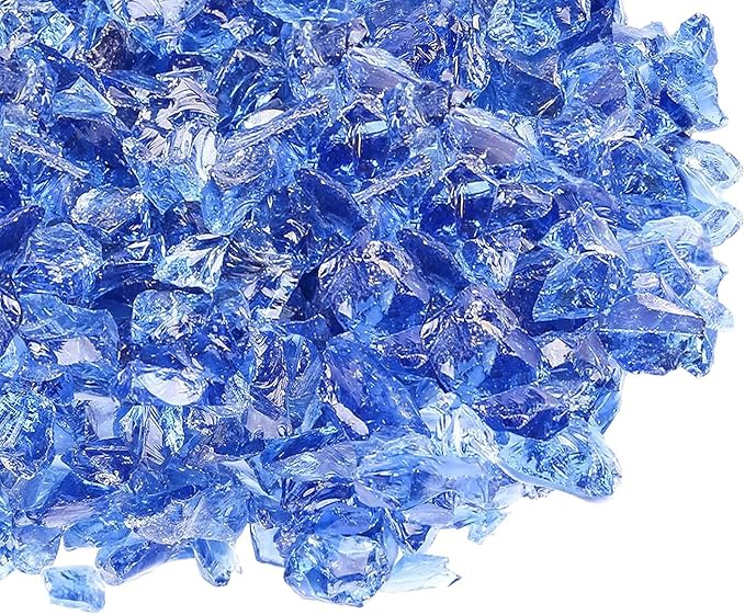 GRISUN Pacific Ocean Blue Fire Glass for Fire Pit, 20 Pounds 1/2 Inch Tempered Glass Rocks for Natural or Propane Fireplace, Safe for Outdoors and Indoors Firepit Glass