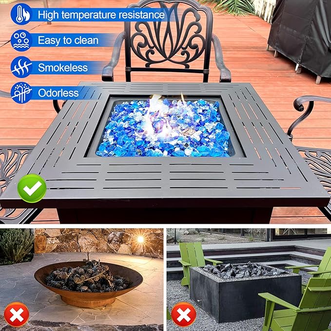 GasSaf 1/2 Inch Fire Glass Reflective Tempered Fireglass Cut Crushed FireGlass for Fire Pit, Fireplace, Replaces Existing Gas Logs(10 Pound)(Cobalt/Caribbean Blue, Crystal Ice Reflective)