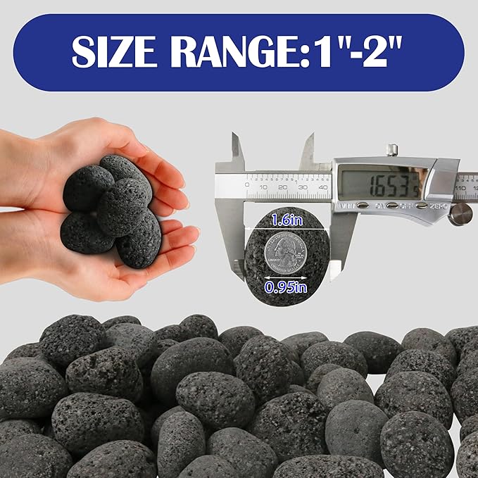 Sunnyglade 17.8LBS Black Lava Rocks for Fire Pit 1-2 inch Gas Fireplace Rocks, Black Lava Pebbles for Propane Fire Pit, Decorative Volcanic Stone for Outdoor & Indoor Gas Fireplace (17.8, Pounds)