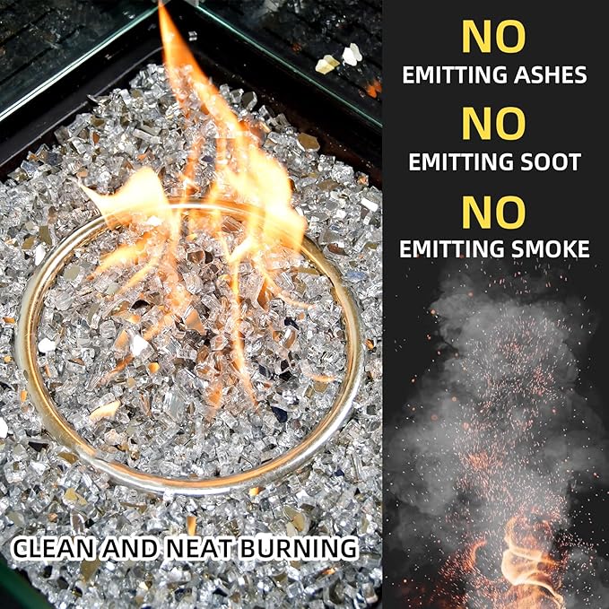 GasSaf 1/4 Inch Fire Glass Reflective Tempered Fireglass Cut Crushed FireGlass for Fire Pit, Fireplace, Replaces Existing Gas Logs & Lava Rocks (20 Pound)(Crystal Ice Reflective)