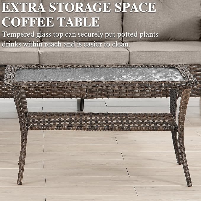 HUMMUH Outdoor Patio Furniture Set,L-Shaped Sectional Couches with Swivel Patio Chairs,Wicker Conversation Set for Deck,Backyard,Porch,Garden