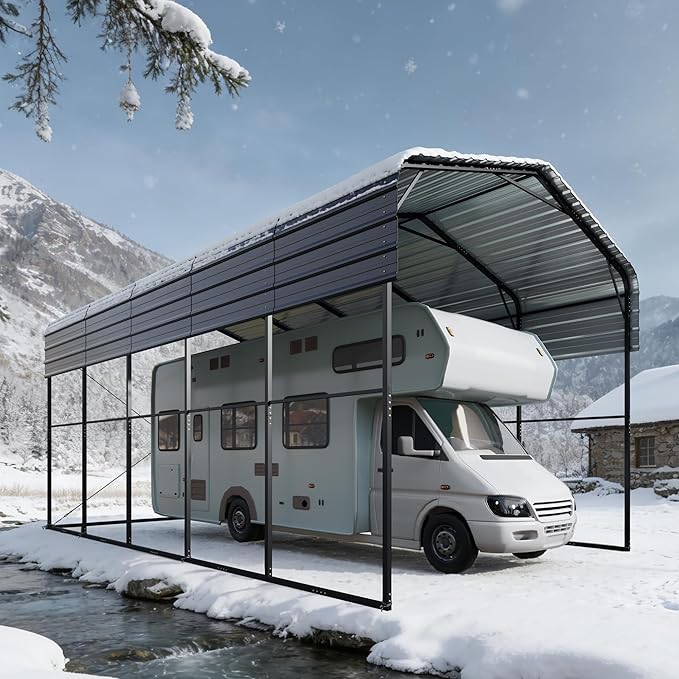 PHI VILLA 25 x 14 ft Heavy Duty Metal Carport with Galvanized Steel Roof for RVs, Cars, Boats, and Tractors