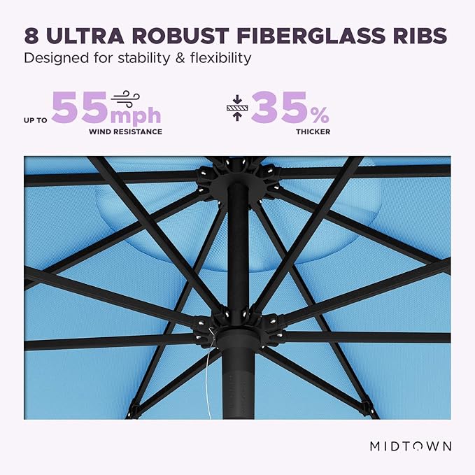 Midtown Umbrellas Push Pop Sunbrella Umbrella 8 Feet Outdoor Umbrella in Capri Fabric - Patio Umbrella, Backyard Umbrella, Garden Umbrella, Picnic Table Umbrella & Pool Umbrella - Black Pole