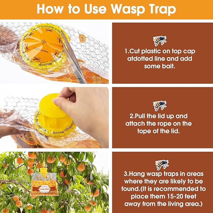6 Pack Carpenter Bee Traps for Outside, Disposable Wasp Traps Outdoor Hanging, Yellow Jacket Trap, Hornet Trap Bee Killer Wasp Catcher Outdoor Flying Insect Trap for Bug