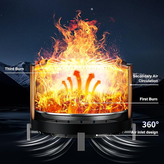 27 inch Stainless Steel Smokeless Fire Pit, Outdoor Smokeless Firepit, Wood Burning Fire Pits for Camping, Bonfire, Low Smoke Firepit for Outside (Vertical Hole)