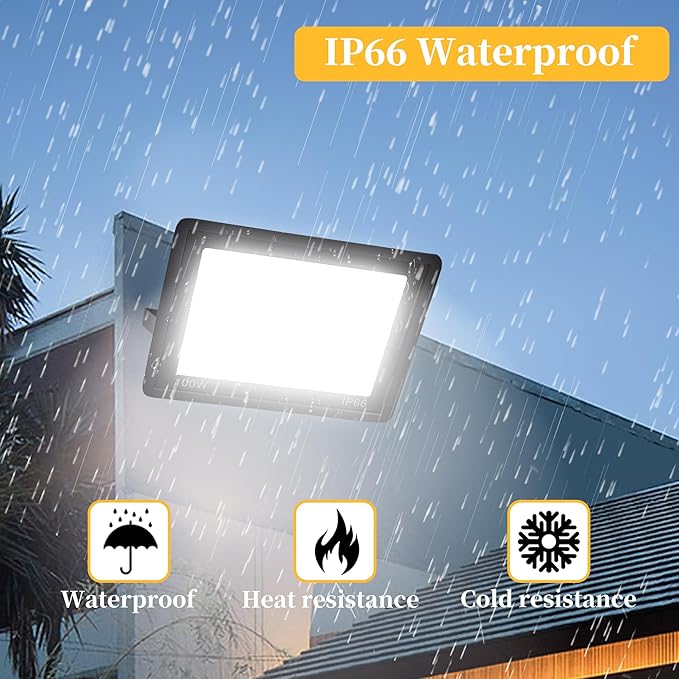 2 Pack 150W LED Flood Lights Outdoor, IP66 Waterproof 15000 LM Super Bright Outdoor Security Lights, Wired LED Work Light with Plug, 6000K Daylight White Floodlights for Garage,Yard,Garden,Patio