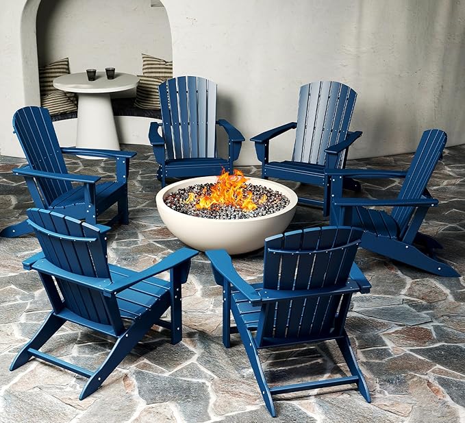 BRIOPAWS Adirondack-Chairs-Set of 6 | Fire Pit Chair | Oversized | HDPE Plastic | Weather Resistant | for Deck Outdoor Poolside Campfire | Blue