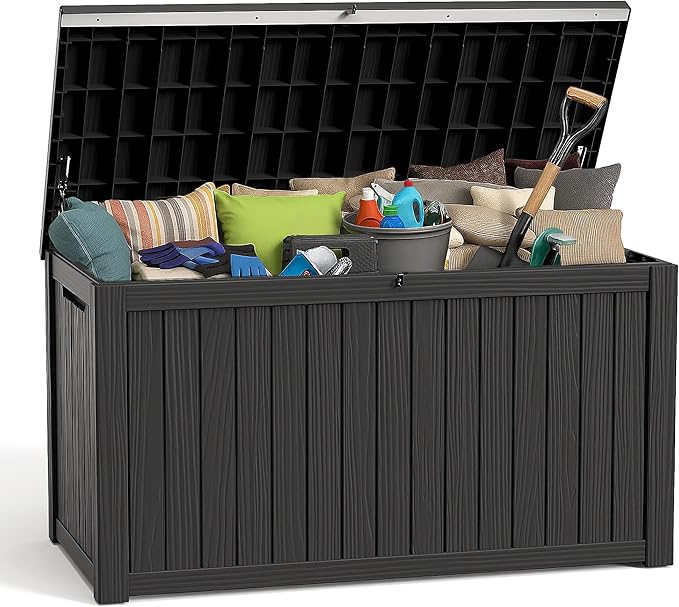 200 Gallon Deck Box Large Outdoor Storage Box for Patio Furniture,Outdoor Cushions,Garden Tools and Pool Supplies,Waterproof,Weatherproof(Black)